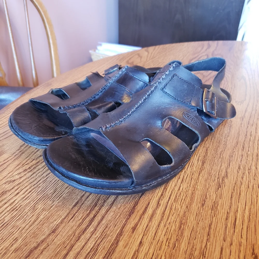 Keen Black Leather Fisherman Sandals Gladiator Comfort 10.5